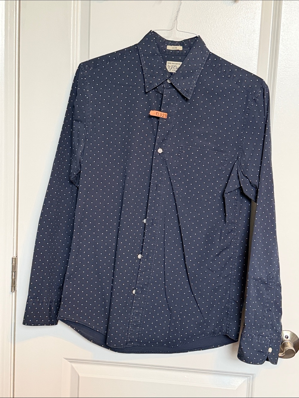 J. Crew Navy Button-Down Shirt with White Microdots